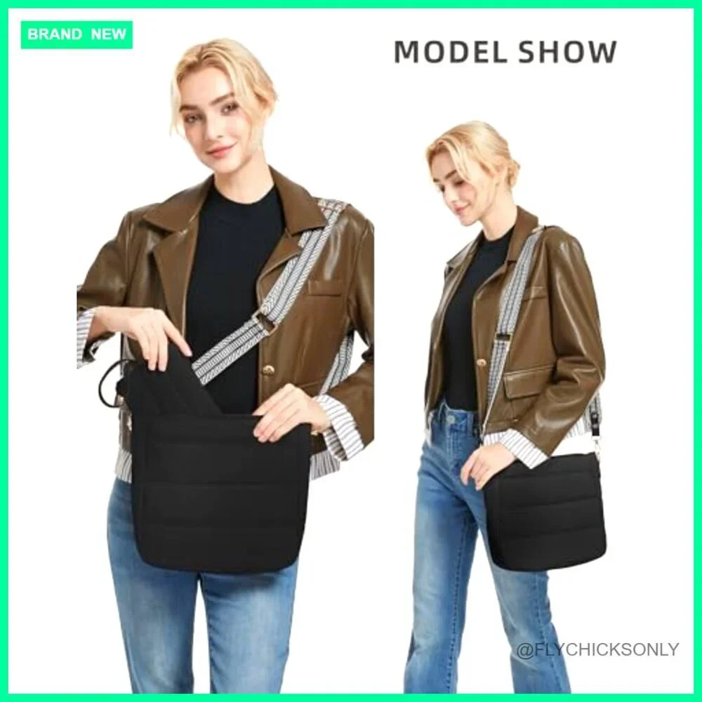 Puffer Quilted Crossbody Hobo Bag with Detachable Straps and Coin Wallet